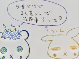 お互いが口に出さず同じことで悩んでいたのですが、口に出した瞬間から話し合いが始まり、翌日には3つ目の冷蔵庫を注文しました。